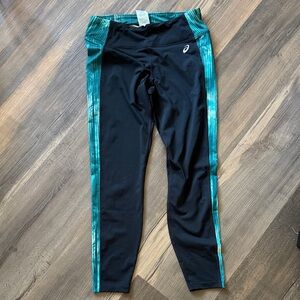 Asics Black and Green Athletic Leggings